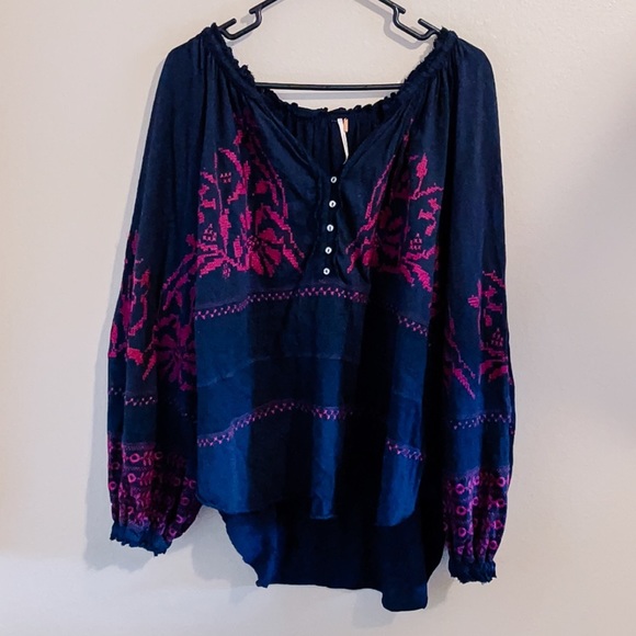Free People Persuasion Embroidered Long Sleeve Peasant Top - Picture 8 of 10